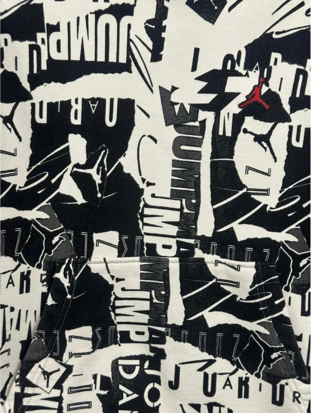 Jordan Black and White Graphic Hoodie with Red Jumpman Logo Mens Small
